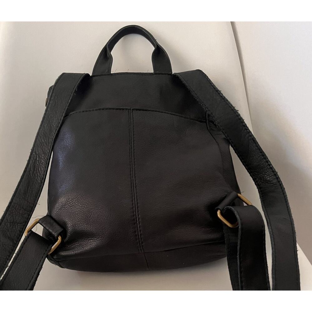 American Leather Co Black Leather Backpack Foldover Minimalist Pebbled Leather - Picture 5 of 16